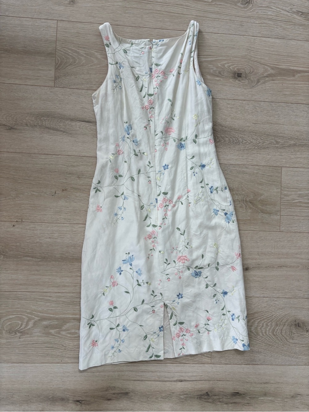 Vintage 90s Floral Linen Silk Dress Embroidered floral dress - Picture 4 of 4